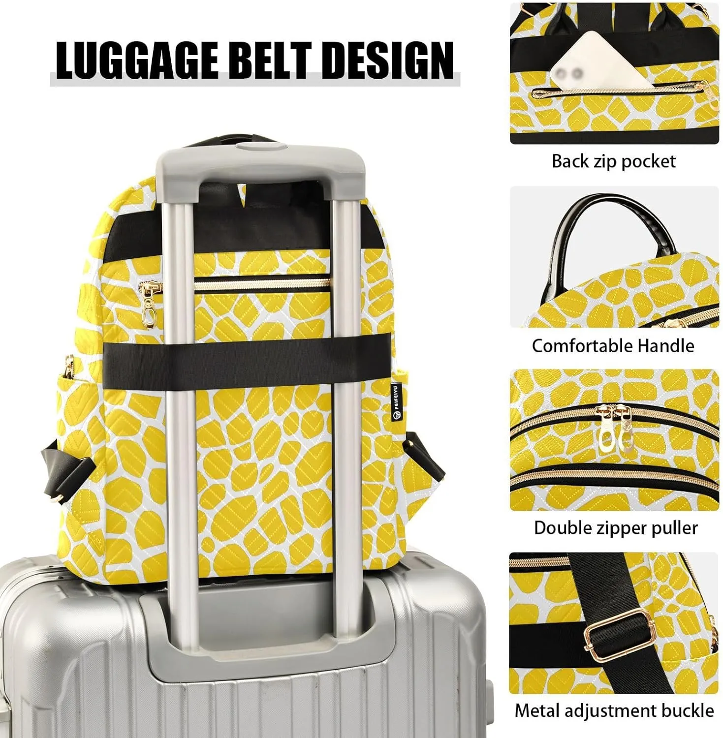 Women Fashion Backpack Purse Yellow Lizard Skin Texture Mini Travel Backpack Ladies Shoulder Bag Work Daypack 14L