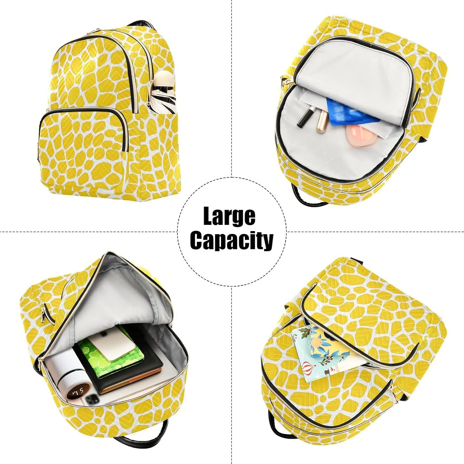 Women Fashion Backpack Purse Yellow Lizard Skin Texture Mini Travel Backpack Ladies Shoulder Bag Work Daypack 14L