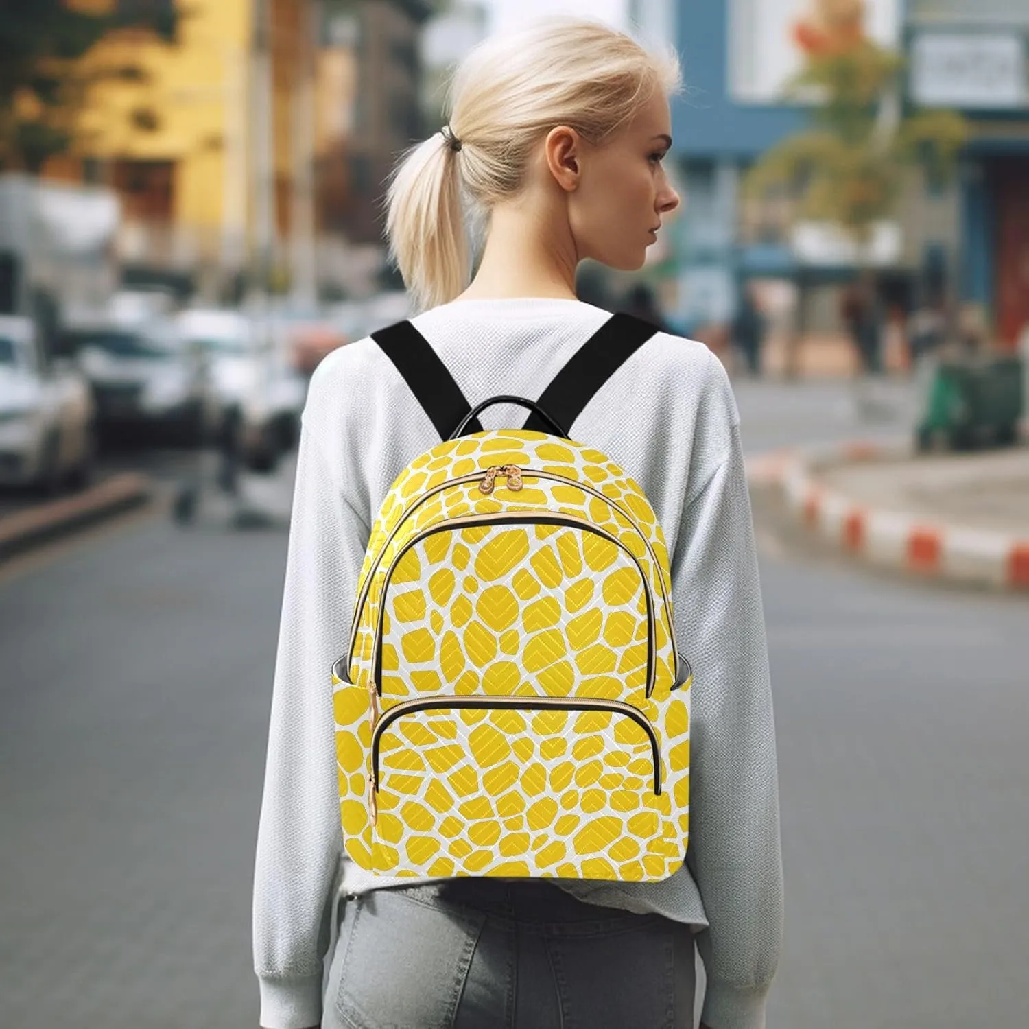 Women Fashion Backpack Purse Yellow Lizard Skin Texture Mini Travel Backpack Ladies Shoulder Bag Work Daypack 14L