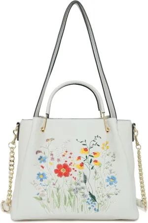 Women Fashion Handbags Vegan Leather Tote Bag Shoulder Bag Top Handle Satchel Floral Purses for Women