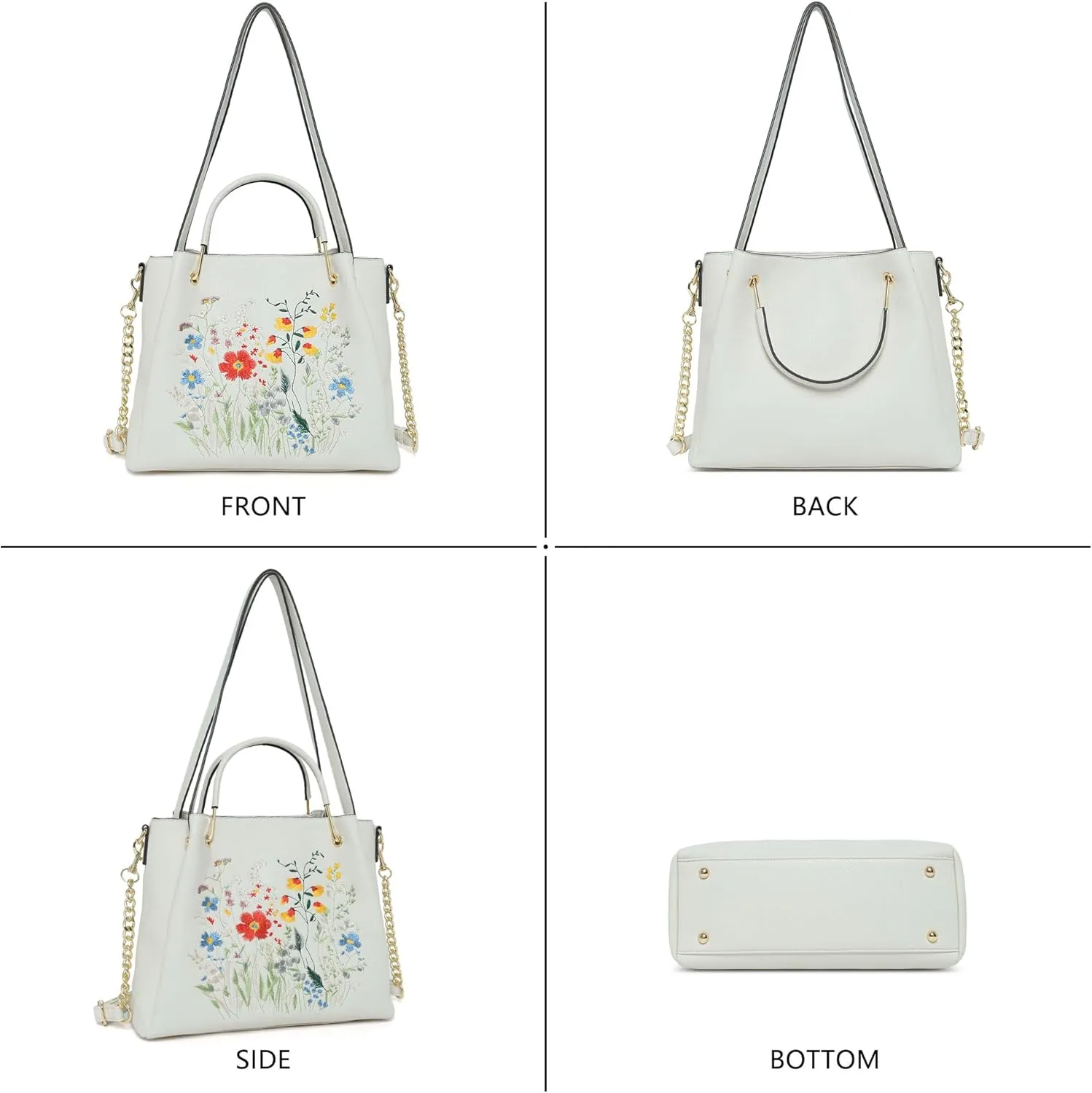 Women Fashion Handbags Vegan Leather Tote Bag Shoulder Bag Top Handle Satchel Floral Purses for Women