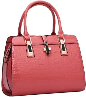 Women Handbag Leather Top Handle Handbag Crocodile Print Ladies Bright Large Capacity Bag with Adjustable Long Strap
