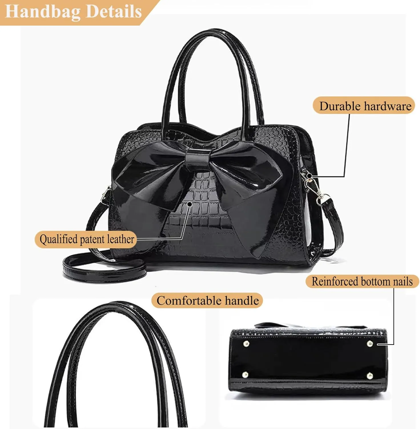Women Handbag Purse Top Handle Shoulder Crossbody Bag with Bow Design