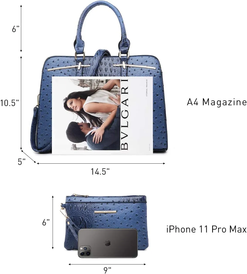 Women Handbag Wallet Tote Shoulder Hobo Bag Top Handle Satchel Purse Set 2pcs with 3 Compartments