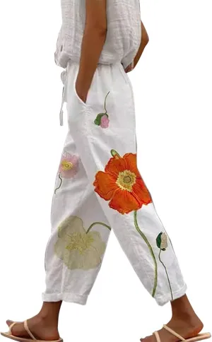 Women Linen Pants Wide Leg Casual Palazzo Pants Pa Straight Dress Cotton Linen Pants Button Trousers Womens Linen