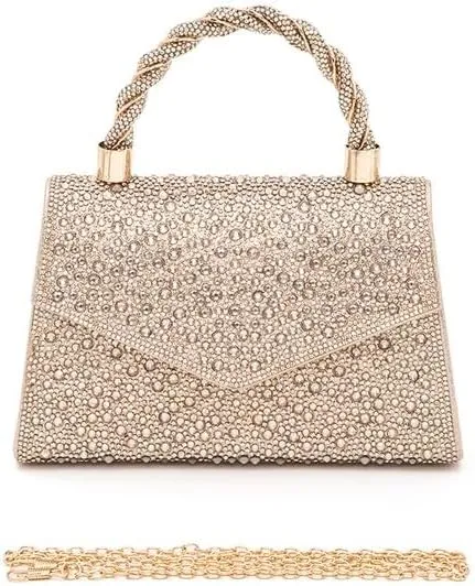 Women Luxury Rhinestone Top Handle Clutch Bag – Elegant Evening Handbag with Shoulder Chain for Weddings, Parties