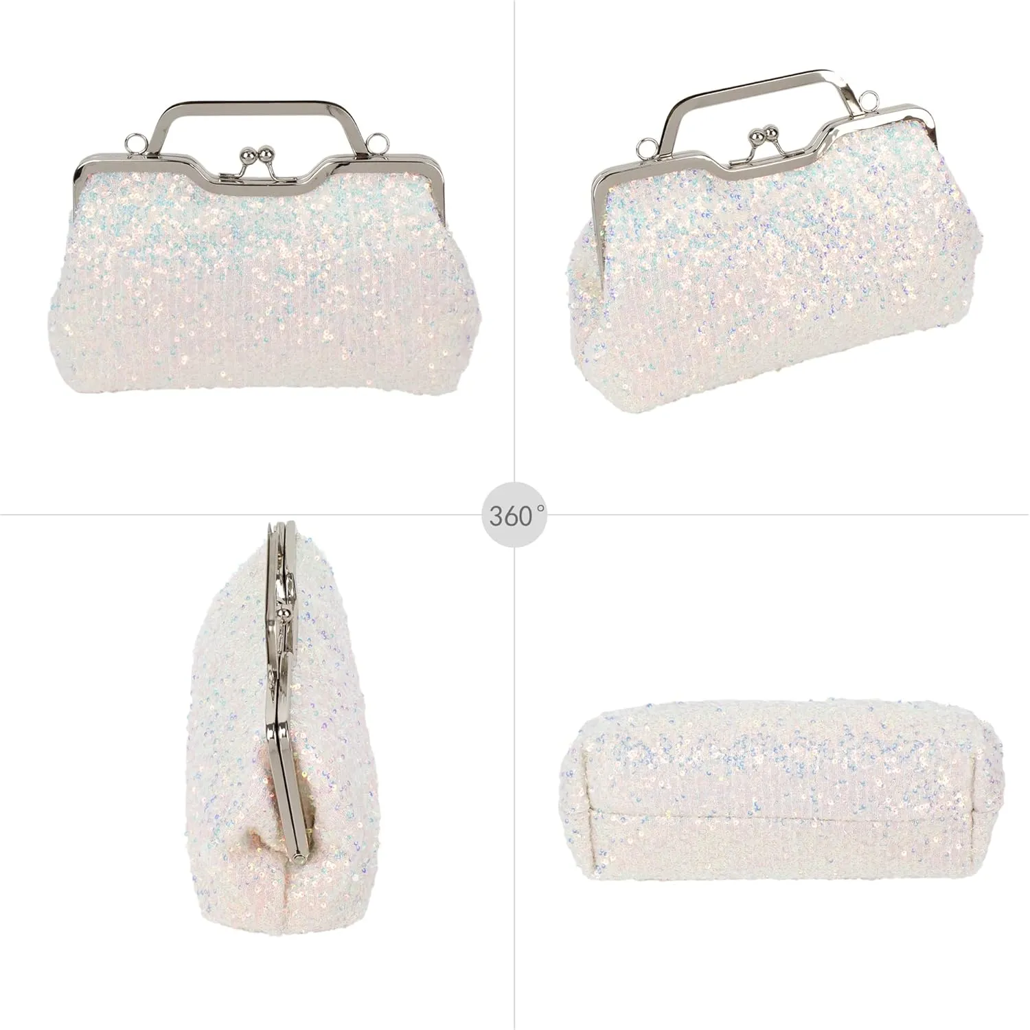 Women Mini Glitter Sequin Evening Handbag Clutch Metal Top-handle Bag Chain Strap Cross-body Bag