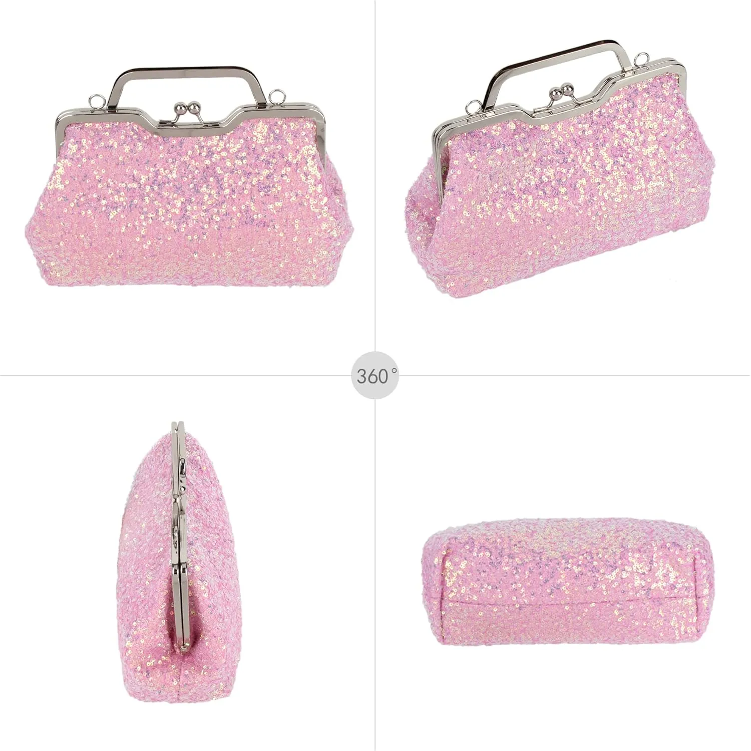 Women Mini Glitter Sequin Evening Handbag Clutch Metal Top-handle Bag Chain Strap Cross-body Bag