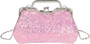 Women Mini Glitter Sequin Evening Handbag Clutch Metal Top-handle Bag Chain Strap Cross-body Bag