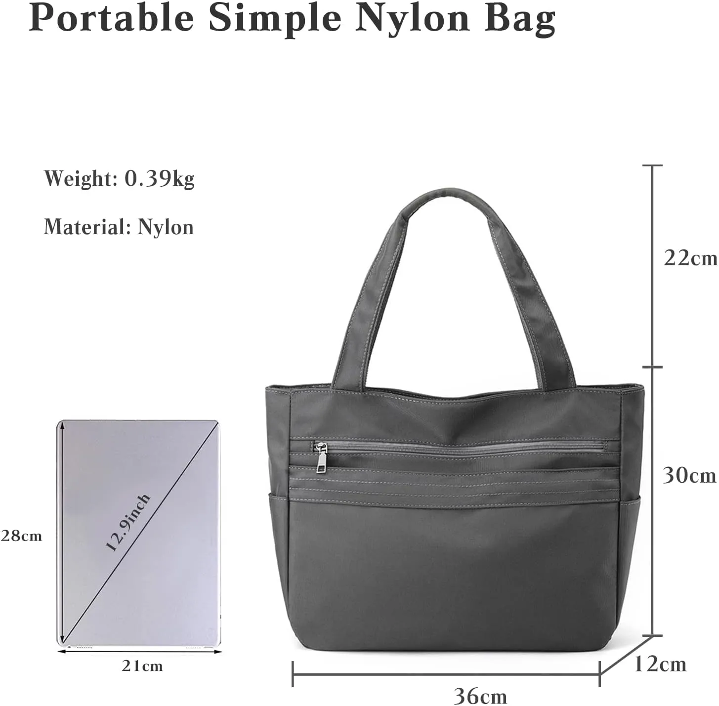 Women Nylon Handbag Waterproof Shoulder Bag Multi Pockets Top Handle Casual Lightweight Tote
