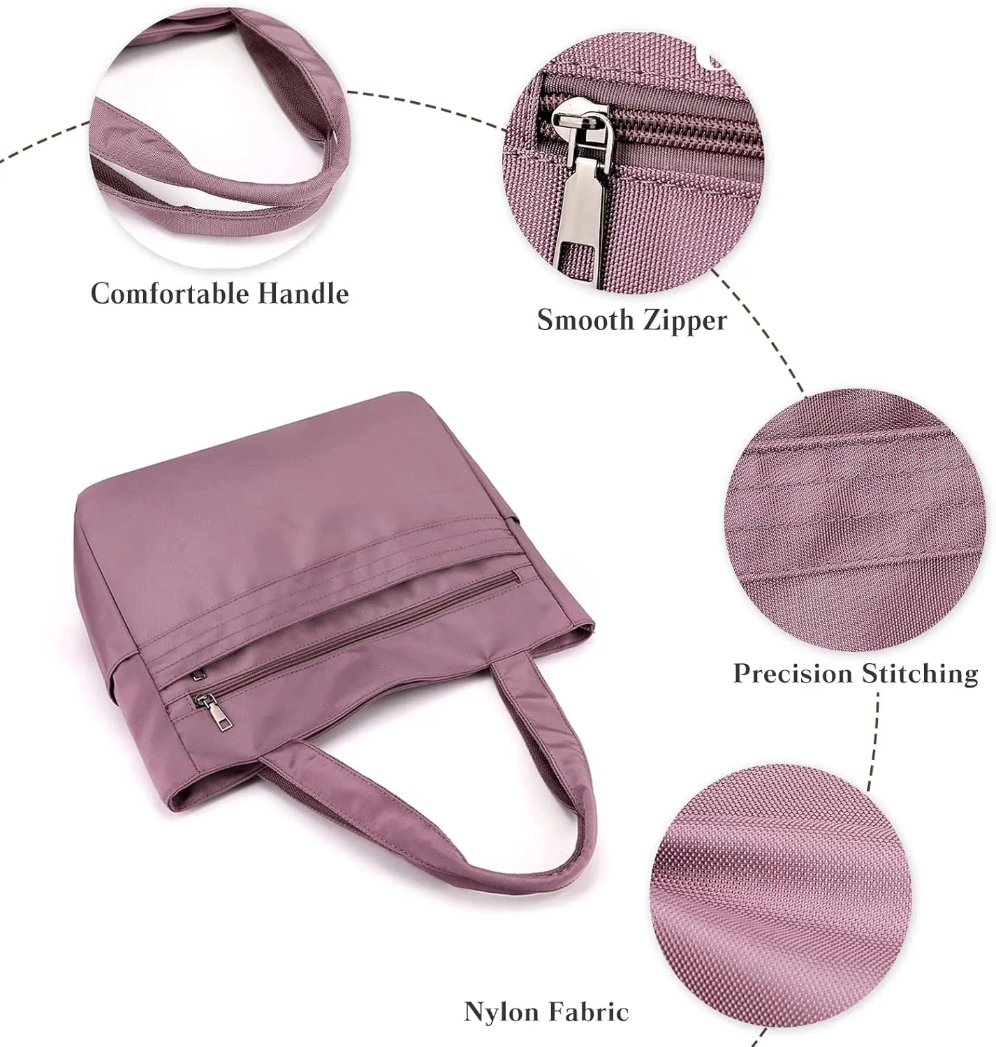 Women Nylon Handbag Waterproof Shoulder Bag Multi Pockets Top Handle Casual Lightweight Tote