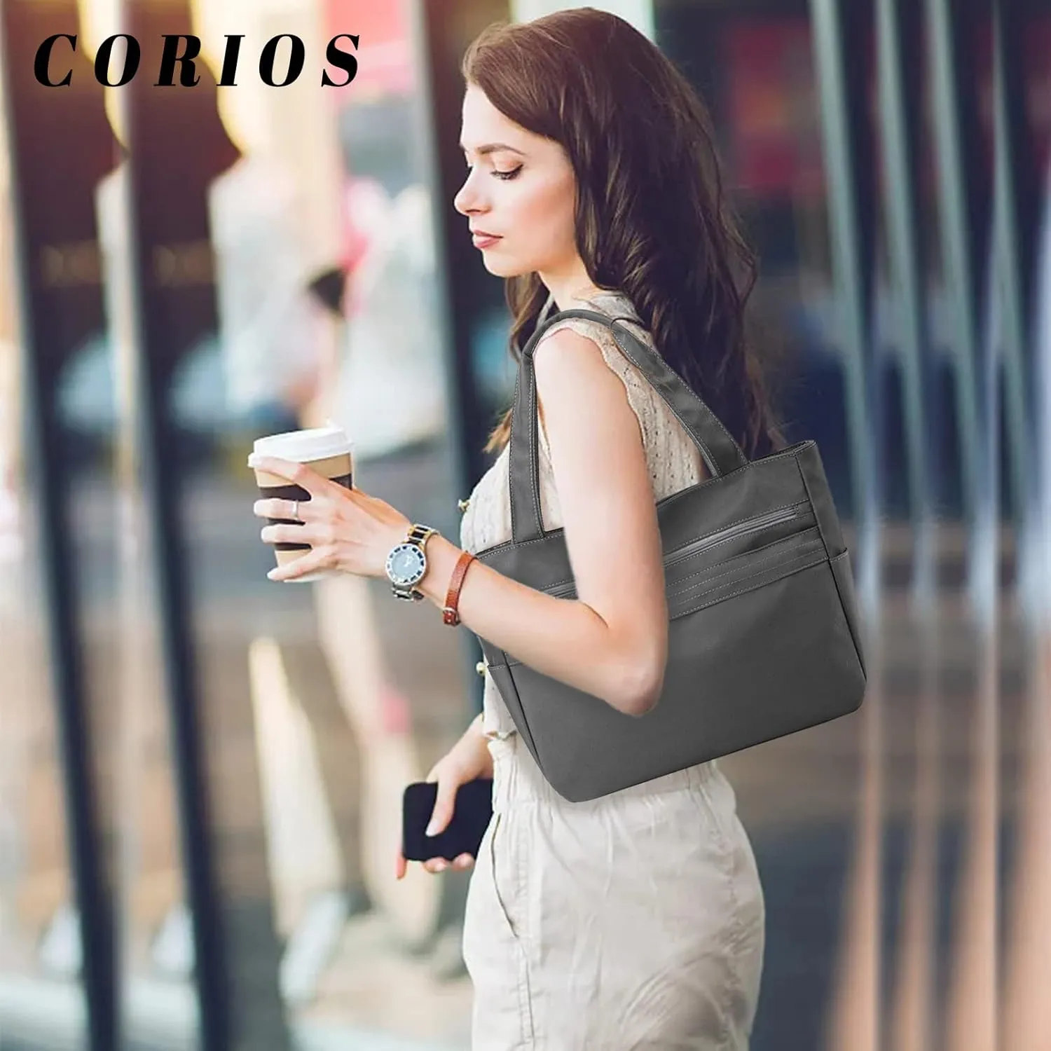 Women Nylon Handbag Waterproof Shoulder Bag Multi Pockets Top Handle Casual Lightweight Tote