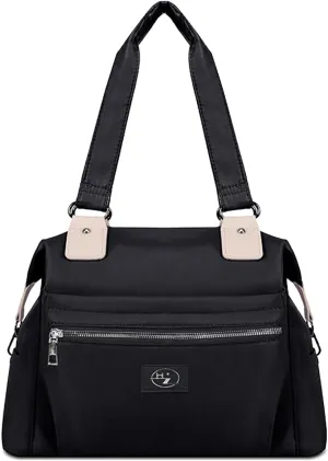 Women Nylon Handbag Waterproof Shoulder Bag Multi Pockets Top Handle Large Capacity Tote
