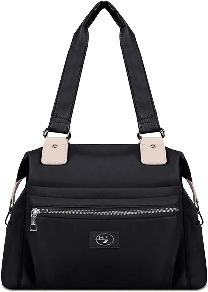 Women Nylon Handbag Waterproof Shoulder Bag Multi Pockets Top Handle Large Capacity Tote