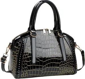 Women Patent Faux Leather Handbag Crossbody Purse Dome Satchel Purses Glossy Shell Shoulder Bag Top Handle Totes