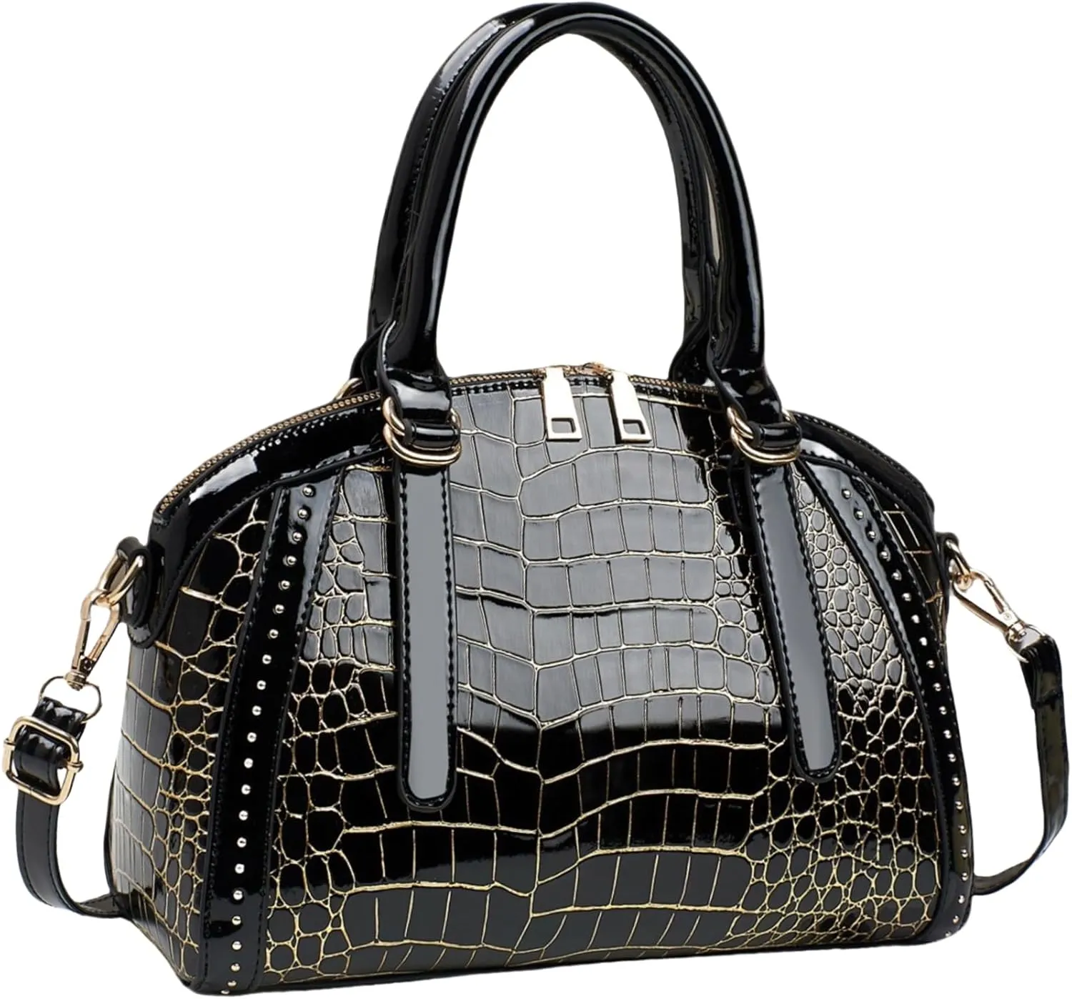 Women Patent Faux Leather Handbag Crossbody Purse Dome Satchel Purses Glossy Shell Shoulder Bag Top Handle Totes
