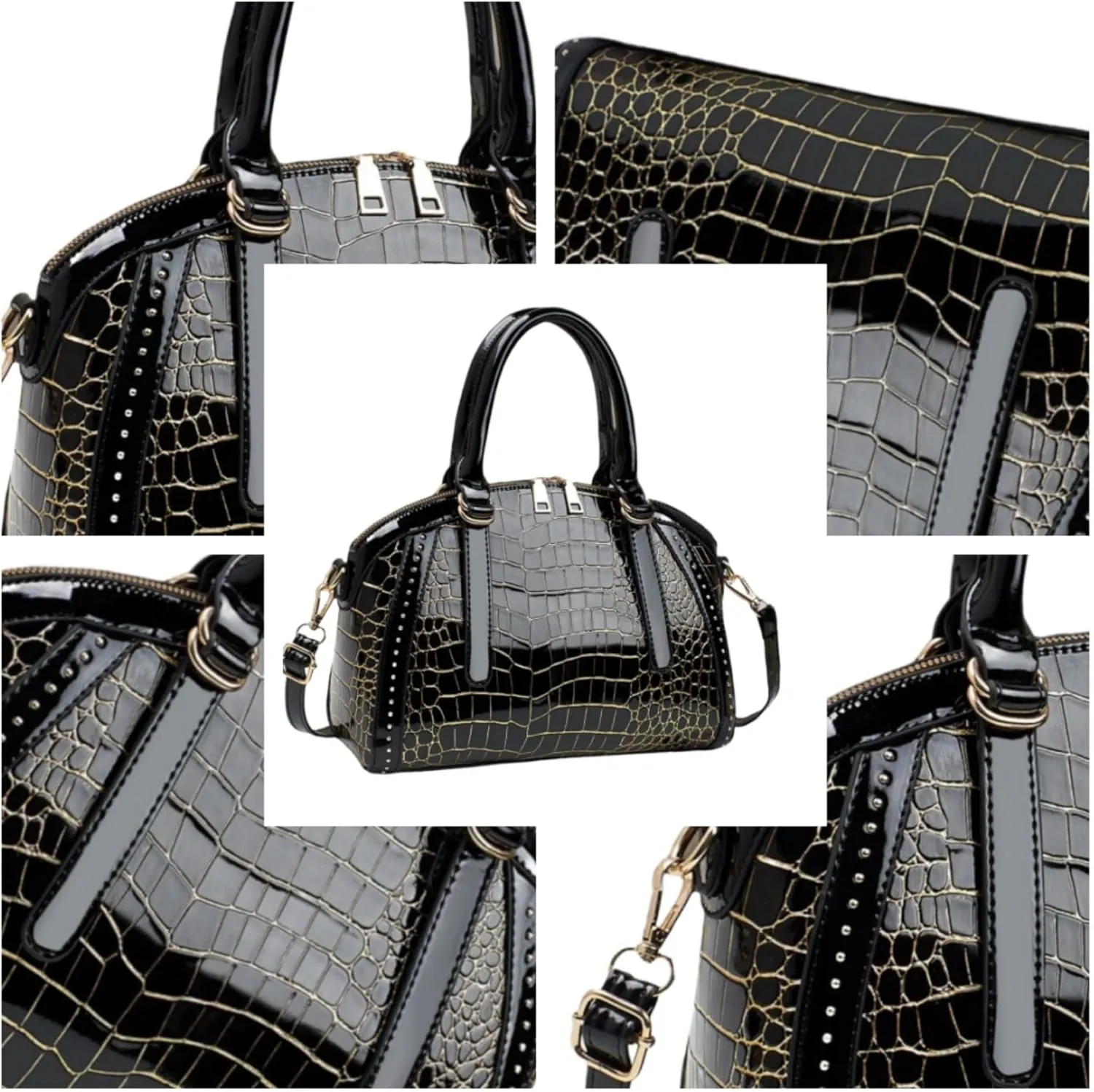 Women Patent Faux Leather Handbag Crossbody Purse Dome Satchel Purses Glossy Shell Shoulder Bag Top Handle Totes