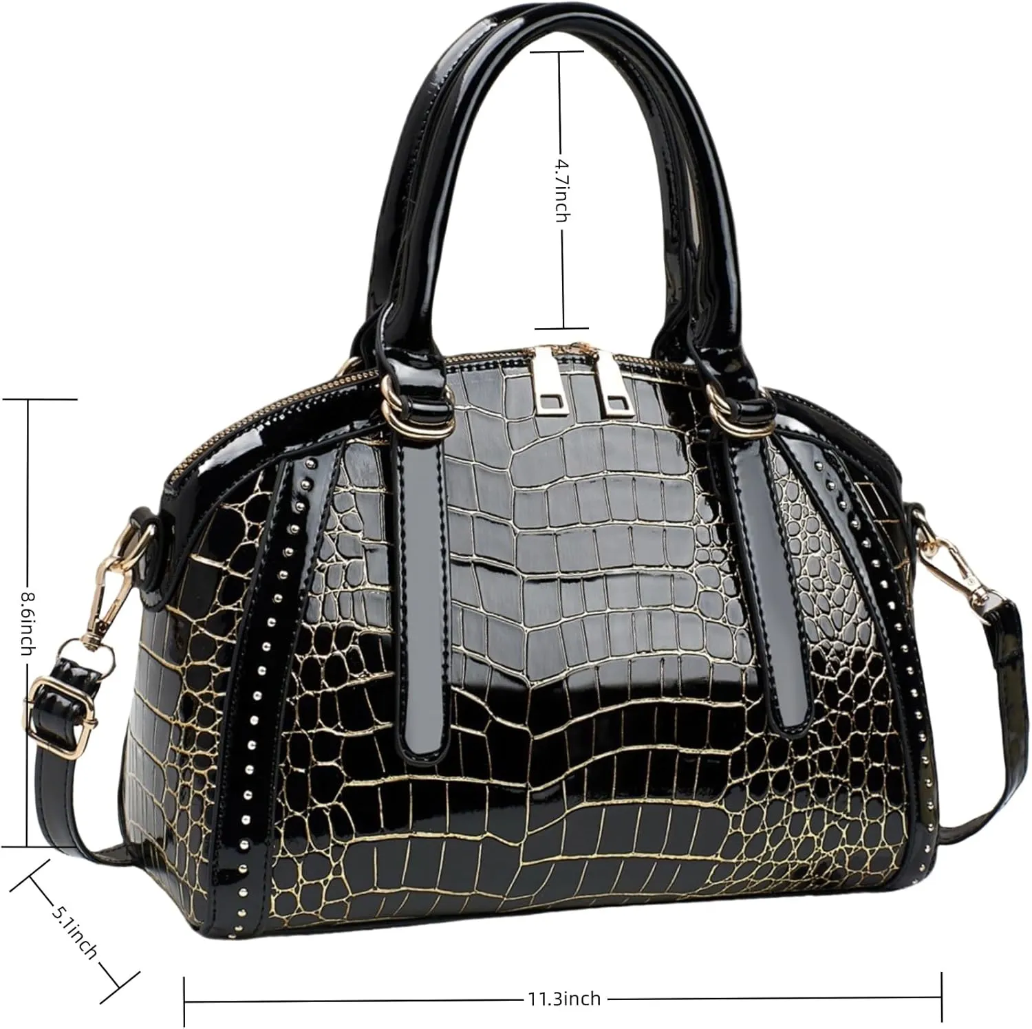 Women Patent Faux Leather Handbag Crossbody Purse Dome Satchel Purses Glossy Shell Shoulder Bag Top Handle Totes