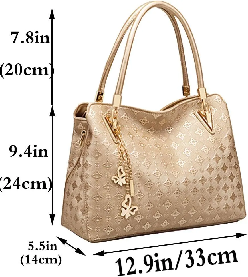 Women PU Ladies Handbag Purse Tote Satchel Shoulder Bag Tassel Print Top Handle Bag Clutch Card Holder