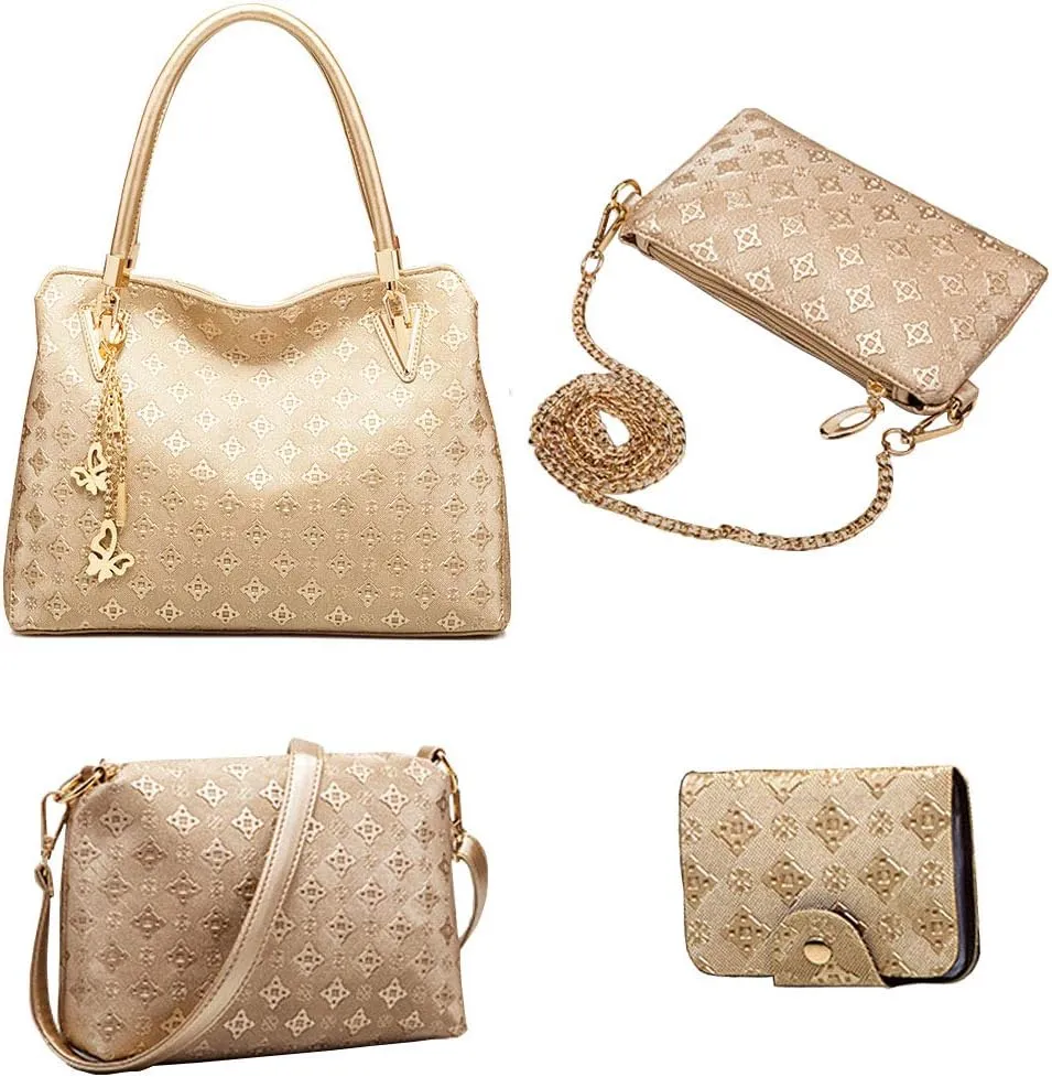 Women PU Ladies Handbag Purse Tote Satchel Shoulder Bag Tassel Print Top Handle Bag Clutch Card Holder