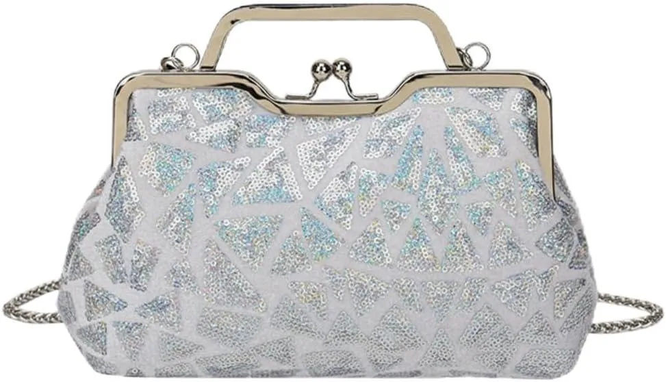 Women Sequins Evening Handbag Glitter Top Handle Purse Chain Cross-body Bag