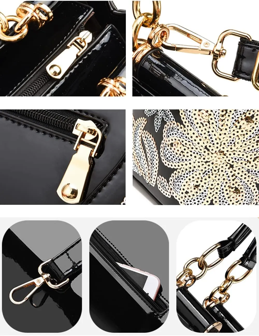 Women Synthetic Patent Bright Leather Portable Personality Tote Hobo Shoulder Crossbody Clutches Handbags