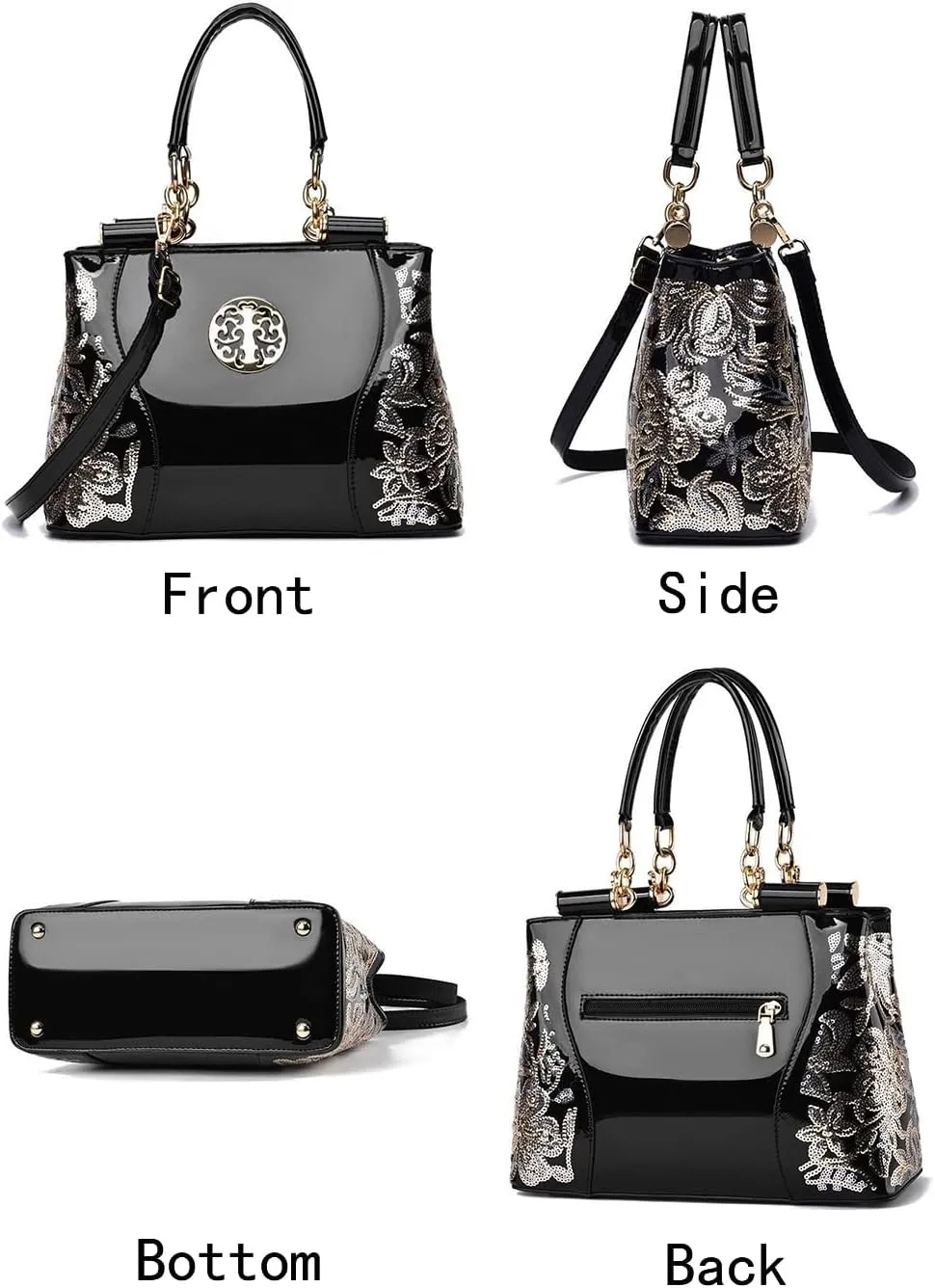 Women Synthetic Patent Bright Leather Portable Personality Tote Hobo Shoulder Crossbody Clutches Handbags