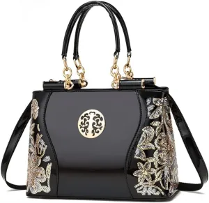 Women Synthetic Patent Bright Leather Portable Personality Tote Hobo Shoulder Crossbody Clutches Handbags