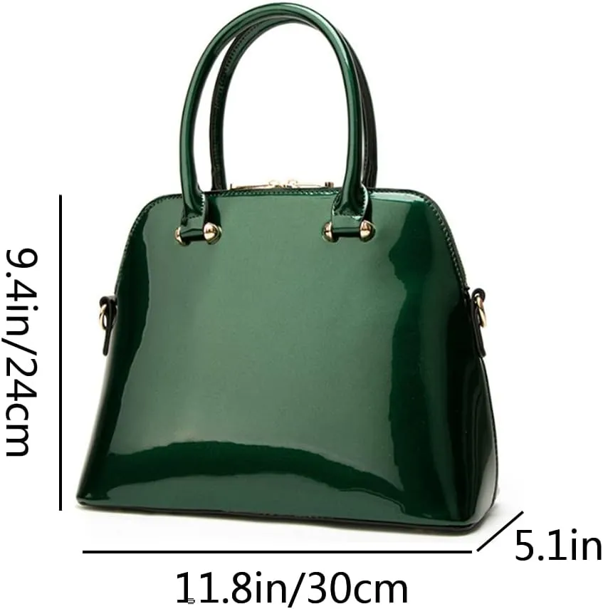 Women Top-handle Handbag Purse Glossy Patent PU Shell Shoulder Crossbody Bag Satchel Tote