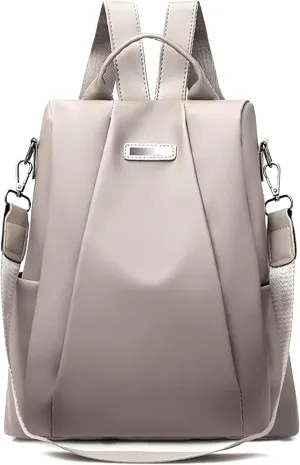 Womens Backpack Purse Waterproof Nylon Anti-theft Rucksack Lightweight Shoulder Bag Khaki