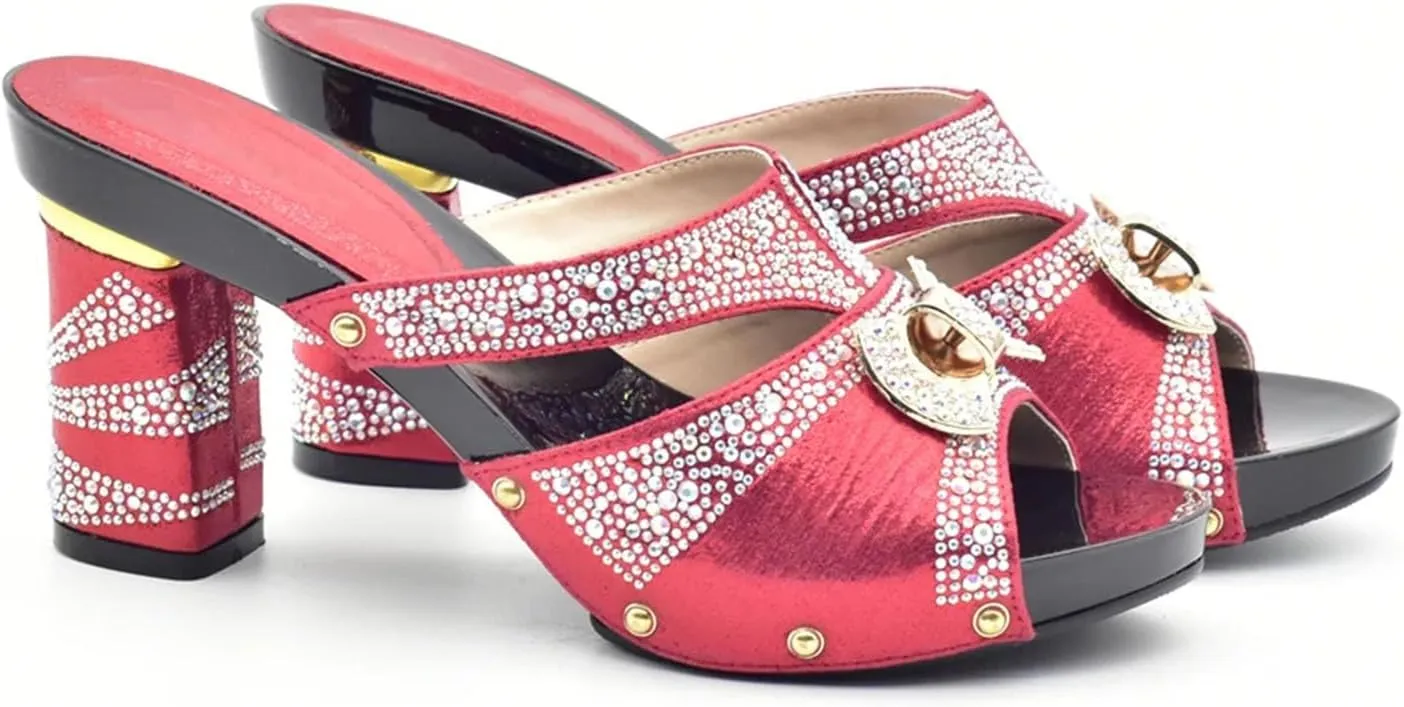 Women's Crimson Nigerian Party Collection - Italian Velvet Platform Heels & Embossed Leather Clutch for Festive Celebrations