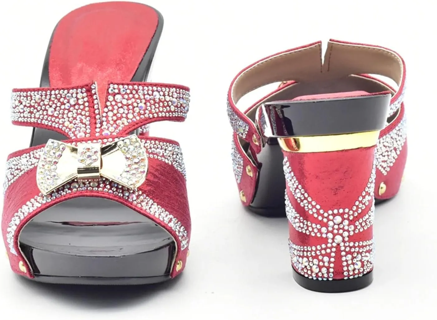 Women's Crimson Nigerian Party Collection - Italian Velvet Platform Heels & Embossed Leather Clutch for Festive Celebrations