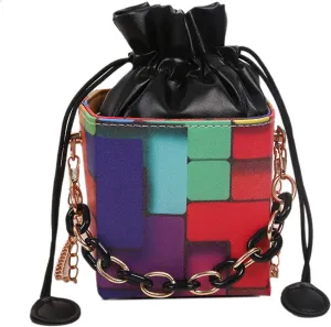 Women's Cube Shape Handbag Magic Shoulder Bag Clutch Bag with Super Long Shoulder Strap Camera Shoulder Bag PU Leather