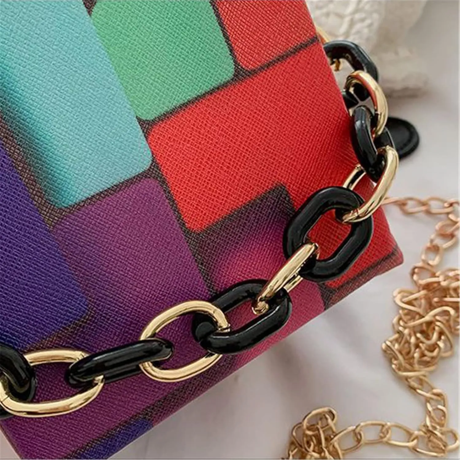 Women's Cube Shape Handbag Magic Shoulder Bag Clutch Bag with Super Long Shoulder Strap Camera Shoulder Bag PU Leather