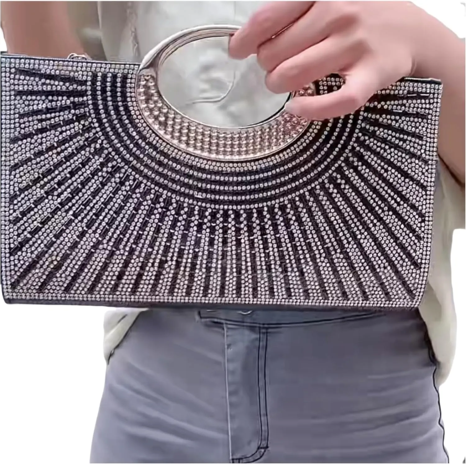 Women's Elegant Crystal Evening Handbag Glitter Top Handle Evening Purse Clutch Wedding Shoulder Bag Small Square Bag