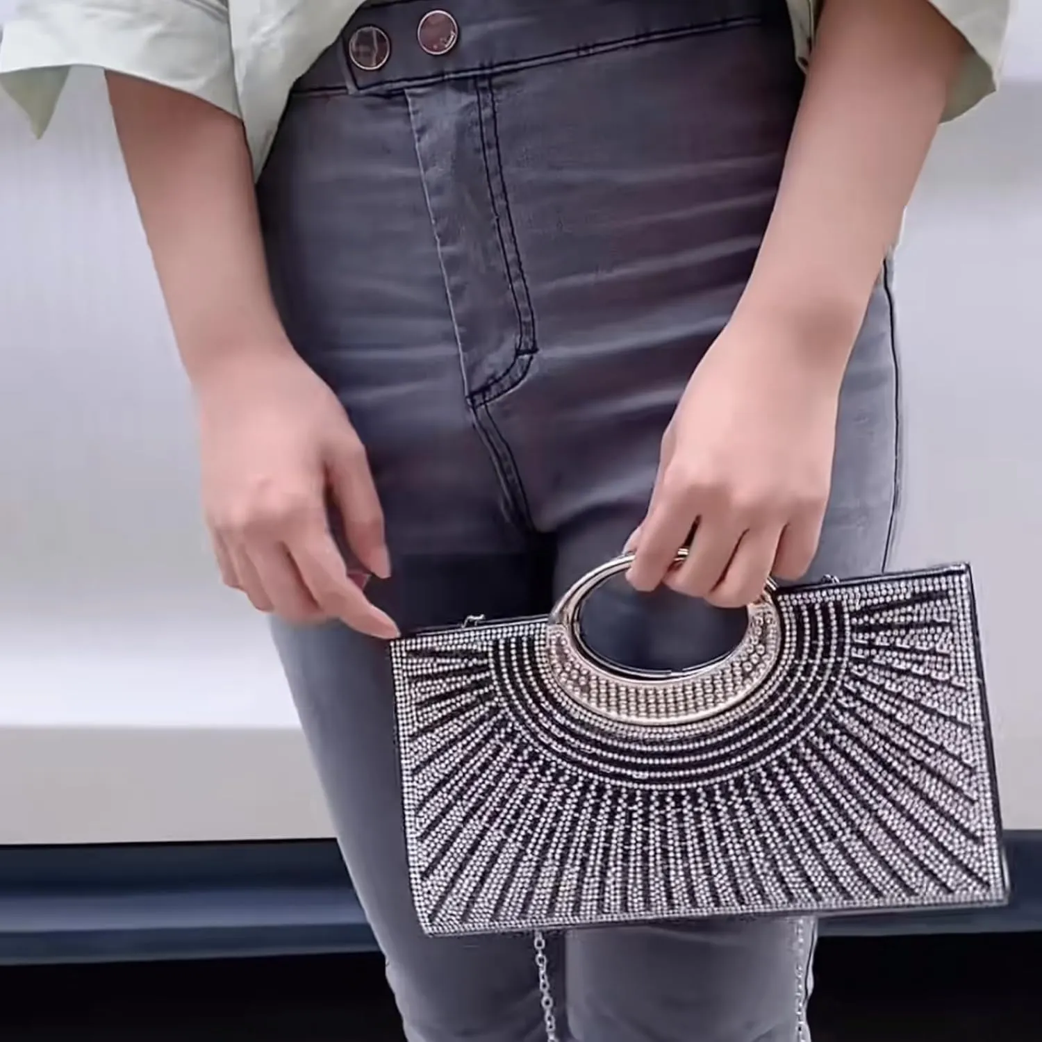 Women's Elegant Crystal Evening Handbag Glitter Top Handle Evening Purse Clutch Wedding Shoulder Bag Small Square Bag