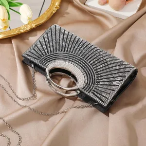 Women's Elegant Crystal Evening Handbag Glitter Top Handle Evening Purse Clutch Wedding Shoulder Bag Small Square Bag