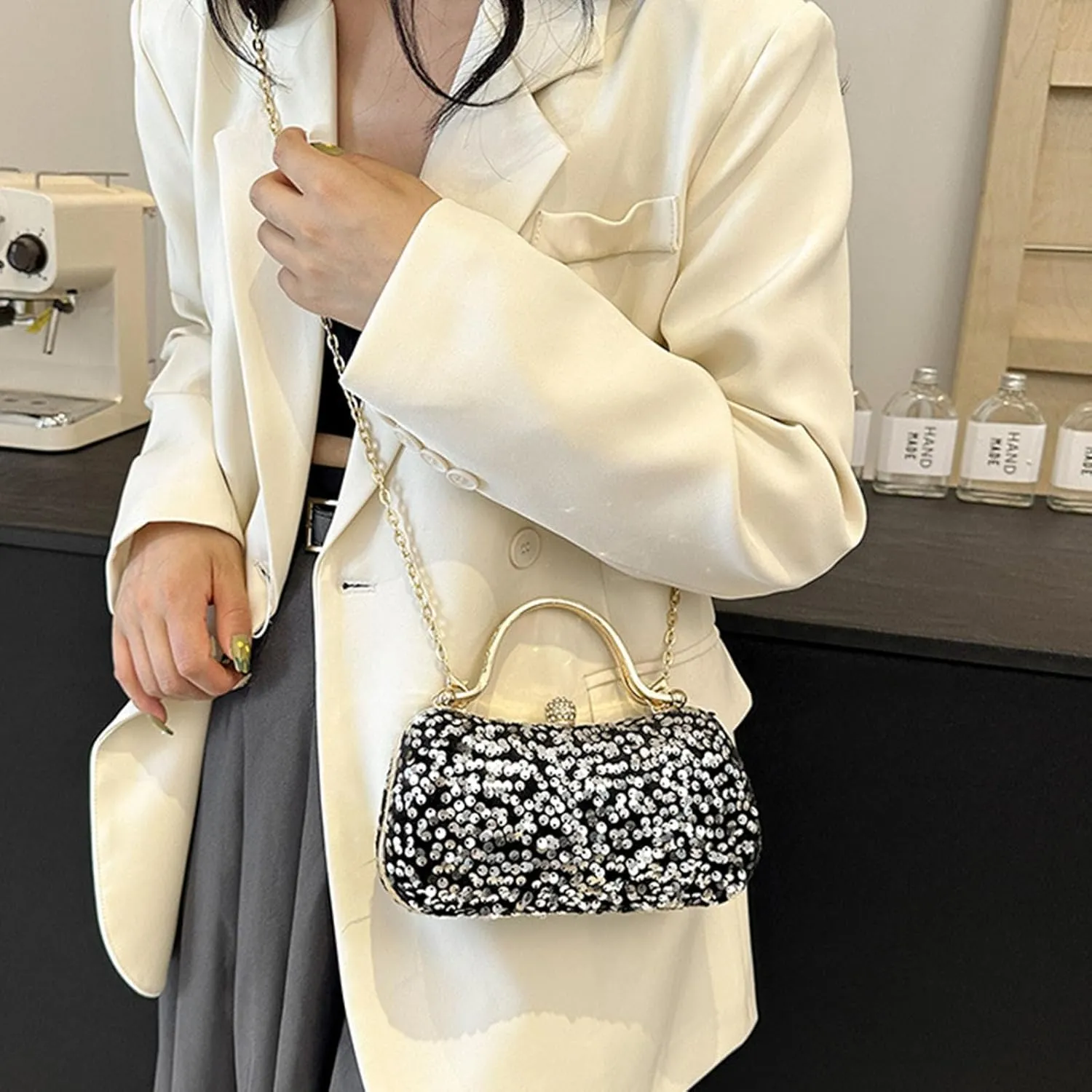 Women's Evening Handbag, Elegant Sequin Evening Bag, Top-handle Clutch, Sparkly Rhinestones Evening Crossbody Bag