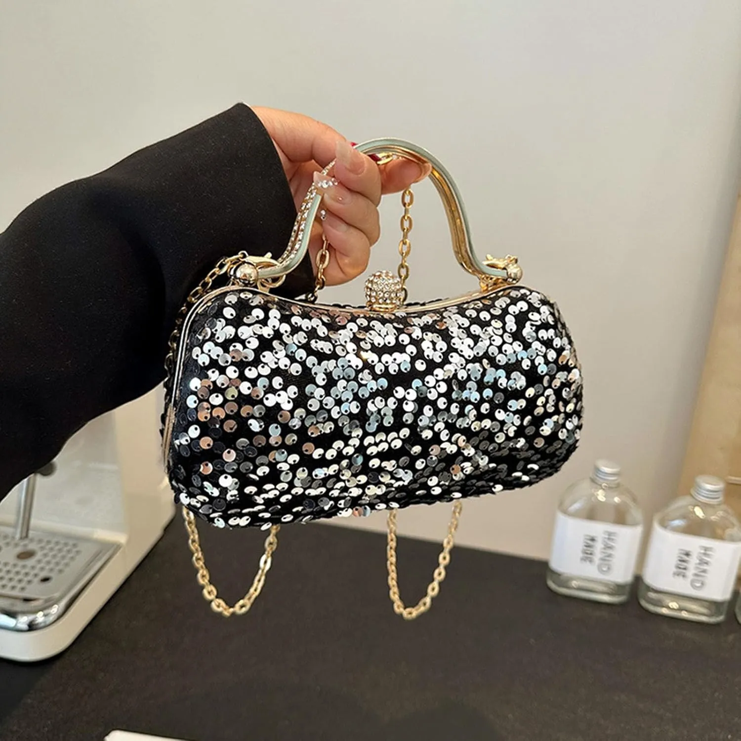 Women's Evening Handbag, Elegant Sequin Evening Bag, Top-handle Clutch, Sparkly Rhinestones Evening Crossbody Bag