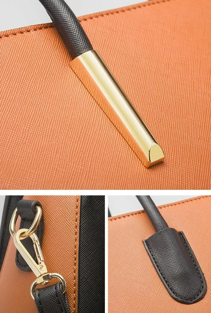 Womens Fashion Vegan Leather Handbags Tote Bag Shoulder Crossbody Bag Work Top Handle Satchel Purse Set 4pcs