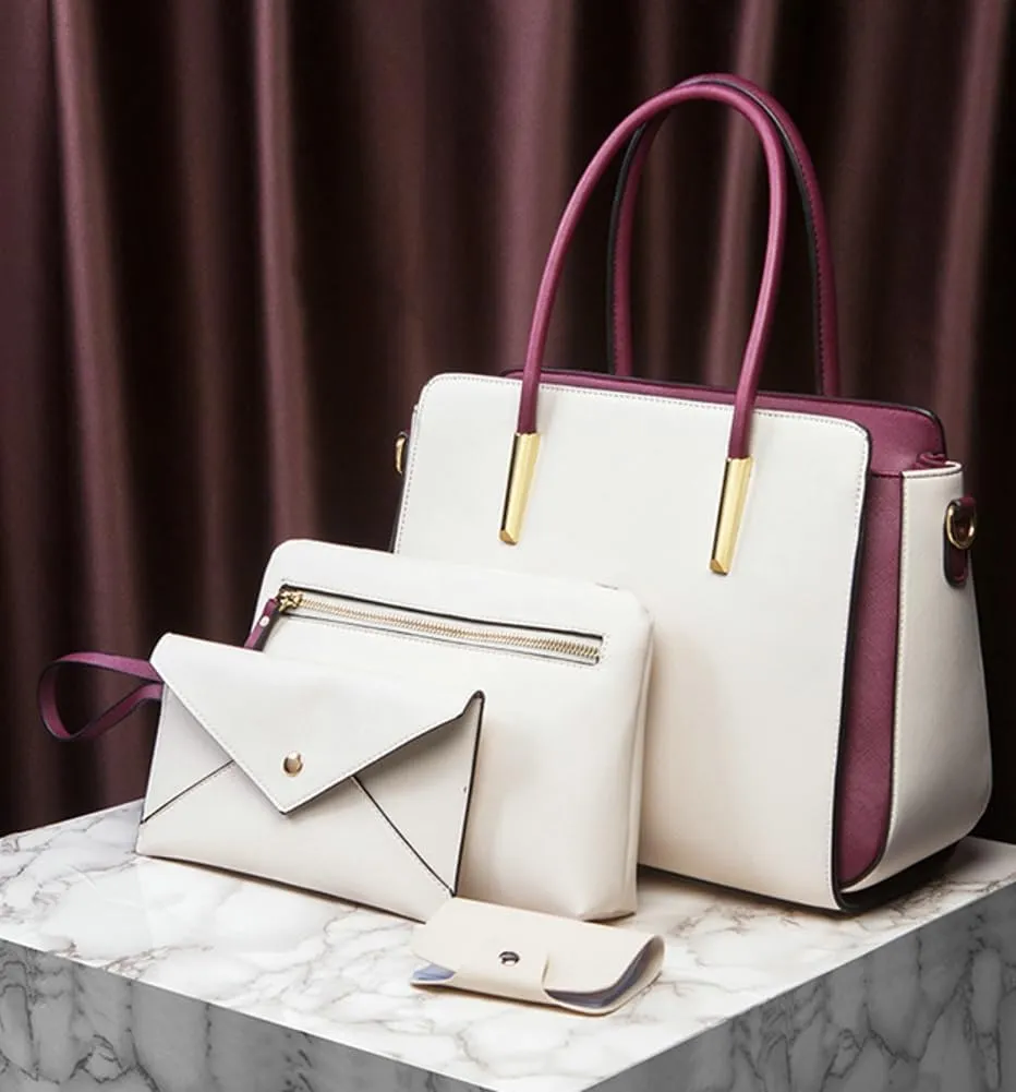 Womens Fashion Vegan Leather Handbags Tote Bag Shoulder Crossbody Bag Work Top Handle Satchel Purse Set 4pcs