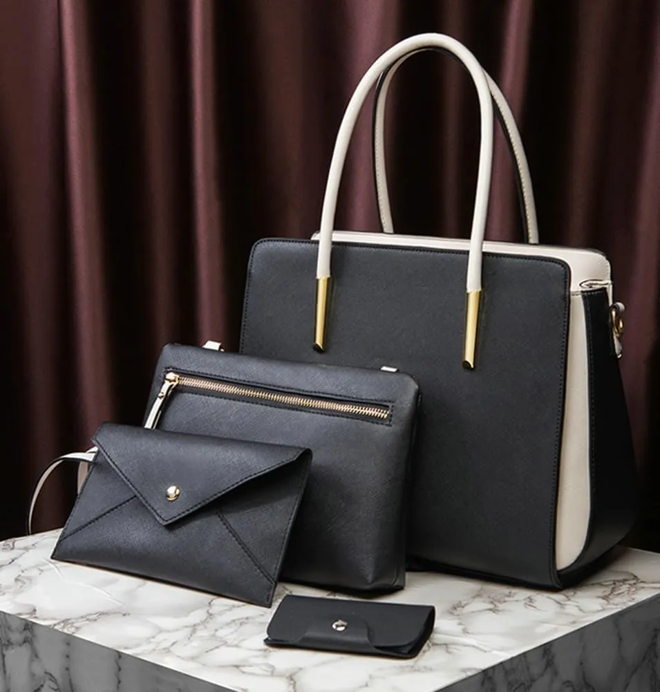 Womens Fashion Vegan Leather Handbags Tote Bag Shoulder Crossbody Bag Work Top Handle Satchel Purse Set 4pcs