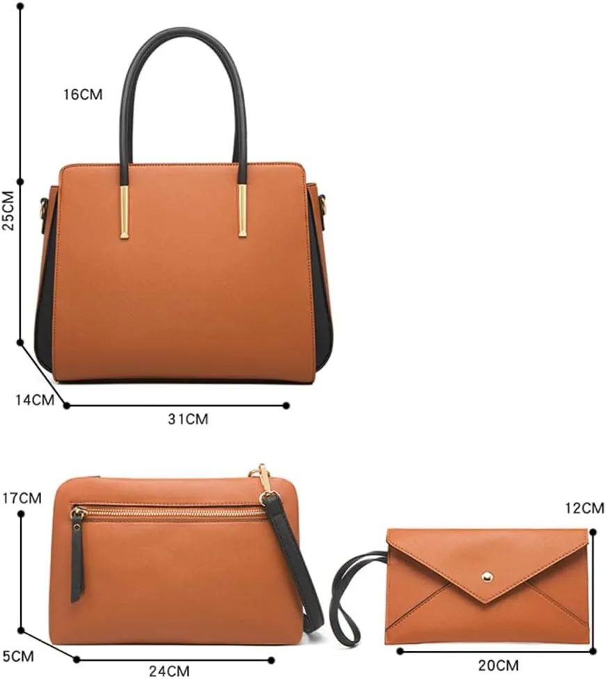 Womens Fashion Vegan Leather Handbags Tote Bag Shoulder Crossbody Bag Work Top Handle Satchel Purse Set 4pcs
