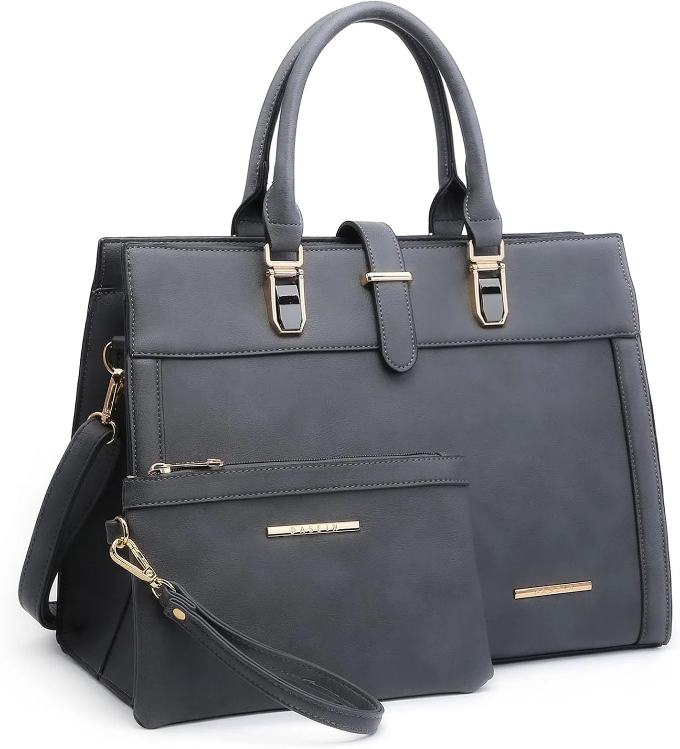 Women's Handbag Flap-over Belt Shoulder Bag Top Handle Tote Satchel Purse Work Bag w/Matching Wristlet