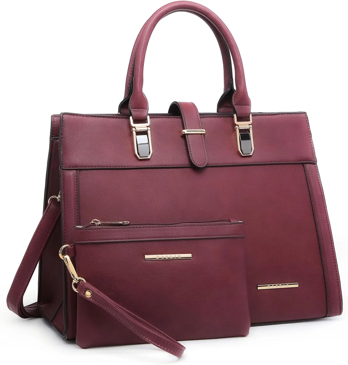 Women's Handbag Flap-over Belt Shoulder Bag Top Handle Tote Satchel Purse Work Bag w/Matching Wristlet