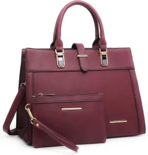 Women's Handbag Flap-over Belt Shoulder Bag Top Handle Tote Satchel Purse Work Bag w/Matching Wristlet