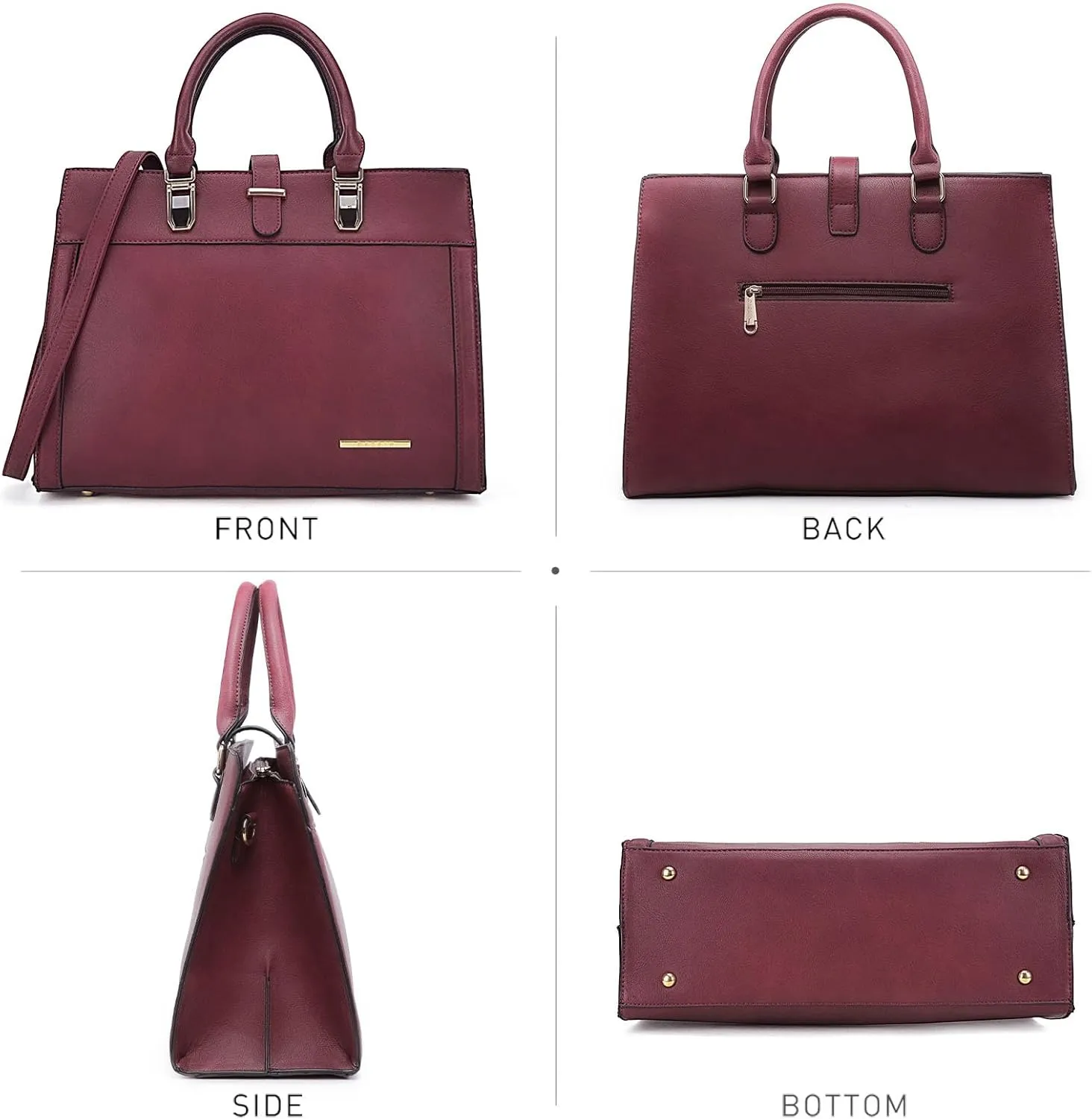 Women's Handbag Flap-over Belt Shoulder Bag Top Handle Tote Satchel Purse Work Bag w/Matching Wristlet