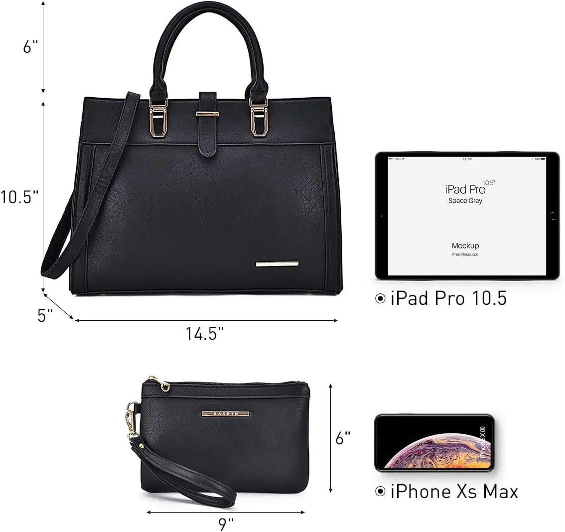 Women's Handbag Flap-over Belt Shoulder Bag Top Handle Tote Satchel Purse Work Bag w/Matching Wristlet