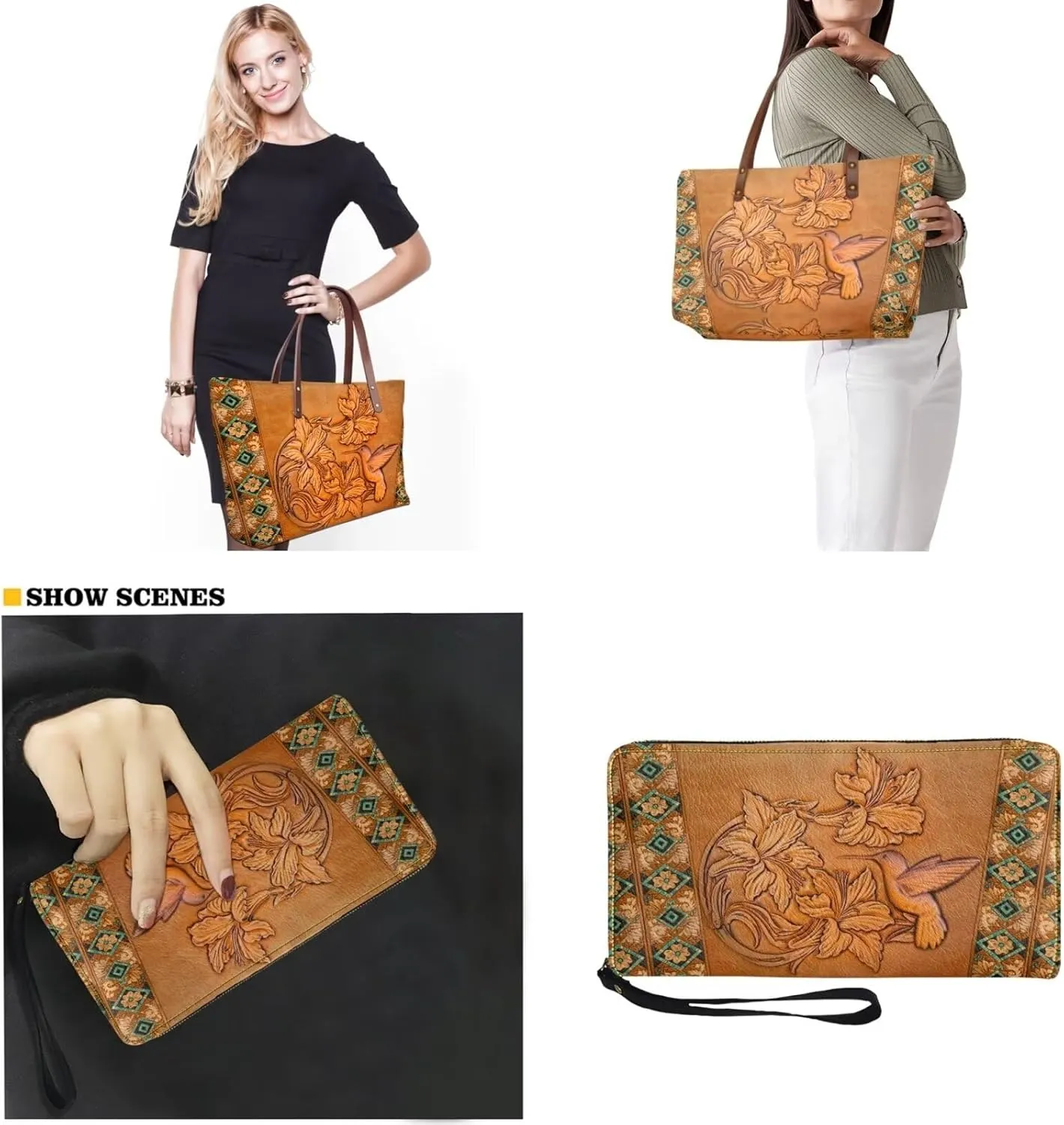 Womens Handbag with Matching Wallet, Large Top Handle Purse Shoulder Tote Bag with PU Clutch Wallet Purse…