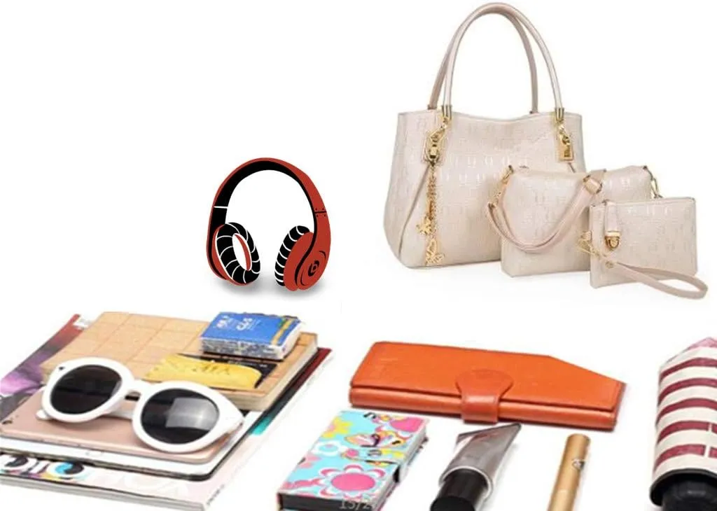 Women's Ladies PU Leather Shoulder Metal Top-handle Embossing Handle Bags 3 Pcs Satchel Tote Purse-Cream White